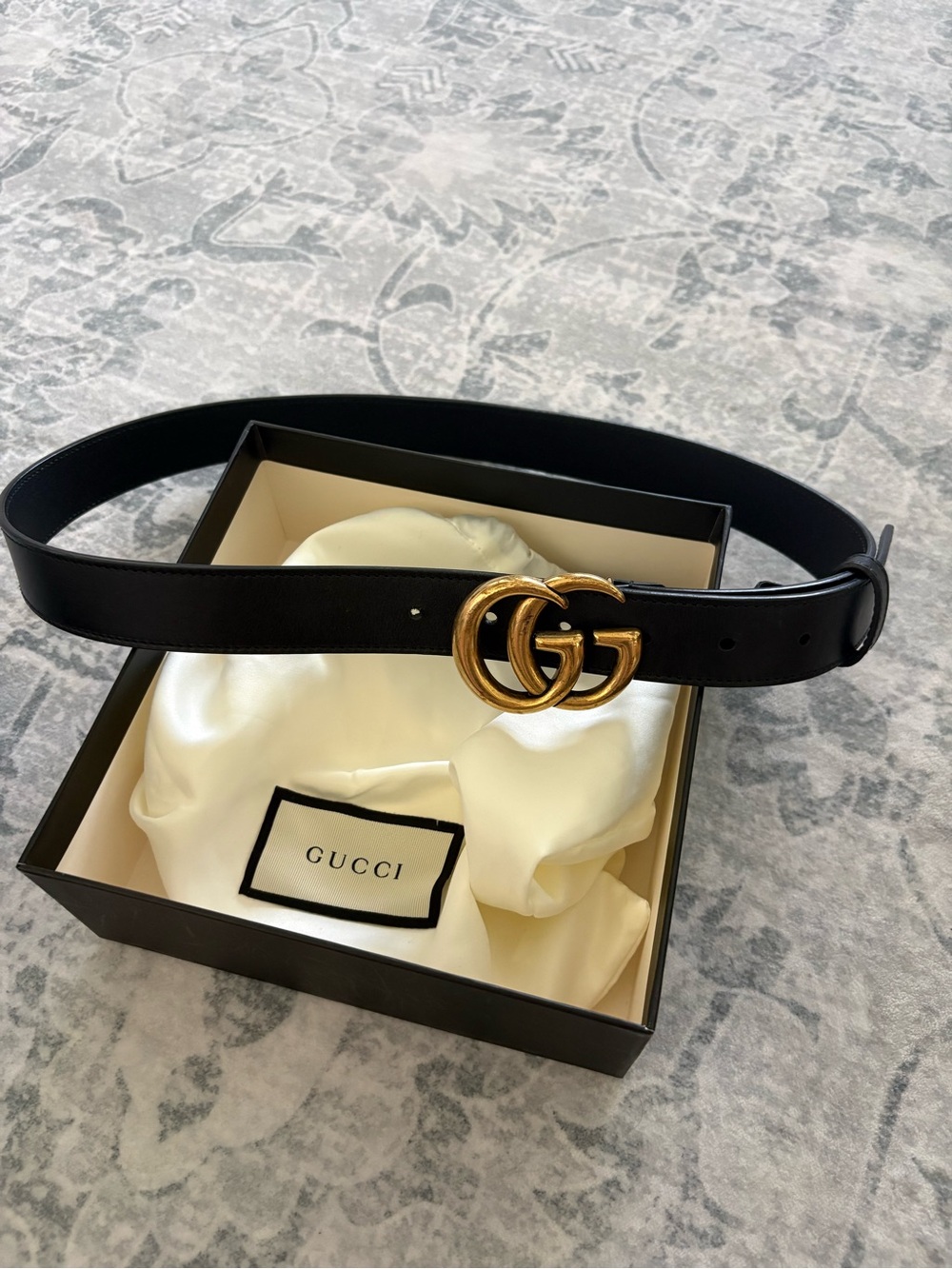 Gucci Black Leather Belt with Gold Double G Buckle